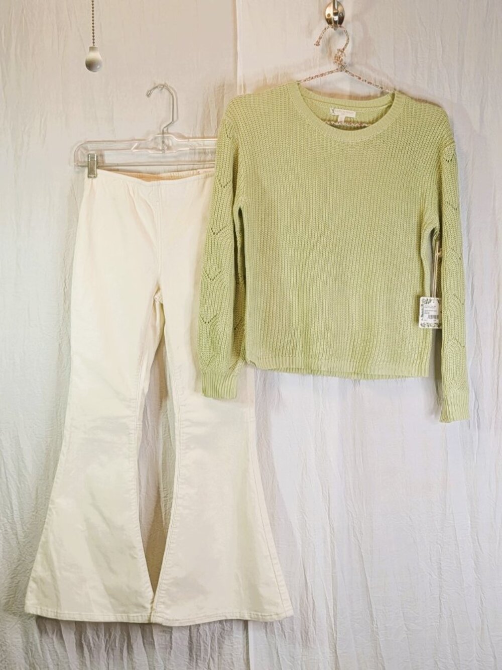 Chelsea & Violet Openwork Chevron Sweater and Corduroy Flared Pants Set Large